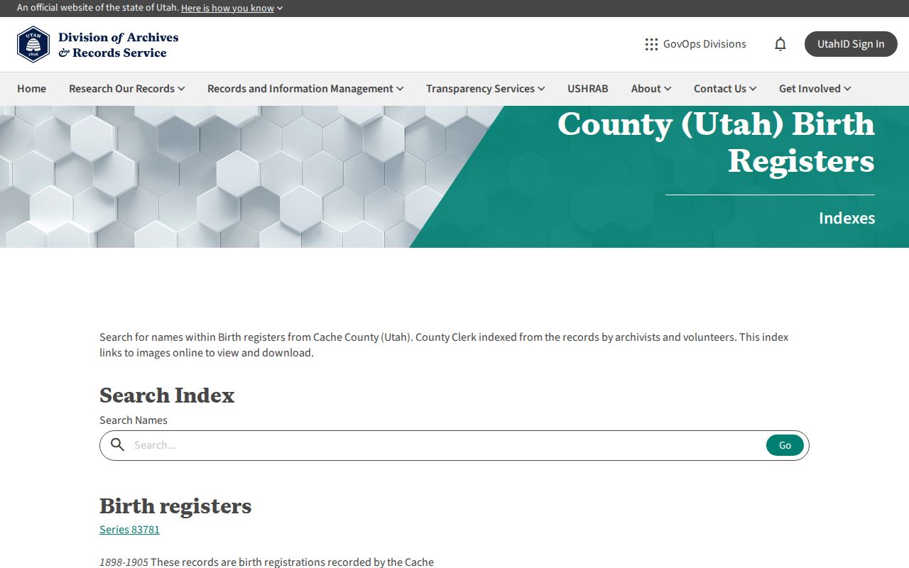 Logan previous residents Cache birth index research